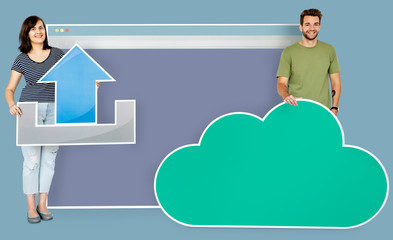 Wall Mural - People with icons related to cloud technology and internet