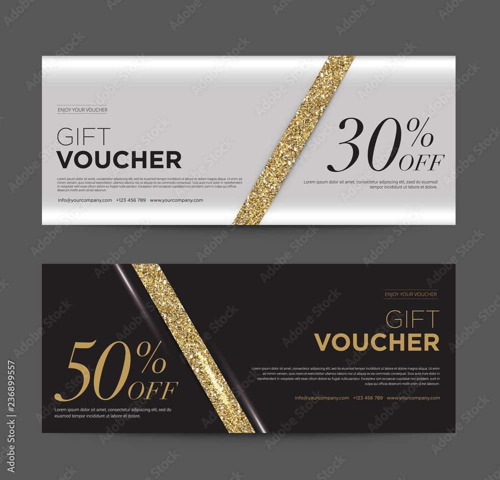 Gift Voucher Template Promotion Sale discount, Gold background, vector ...