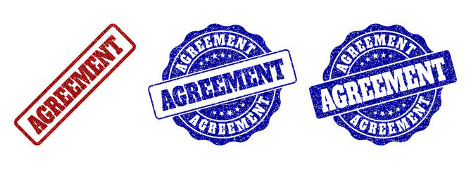 Canvas Print - AGREEMENT grunge stamp seals in red and blue colors. Vector AGREEMENT imprints with grunge effect. Graphic elements are rounded rectangles, rosettes, circles and text captions.