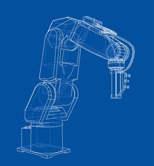 Poster - 3d outline robotic arm. vector rendering of 3d
