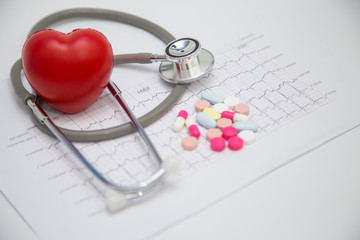 stethoscope and red heart .Heart Check.Concept healthcare.