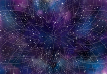 Wall Mural - Abstract ancient geometric with star field and colorful galaxy background,   watercolor digital art painting and mandala graphic design