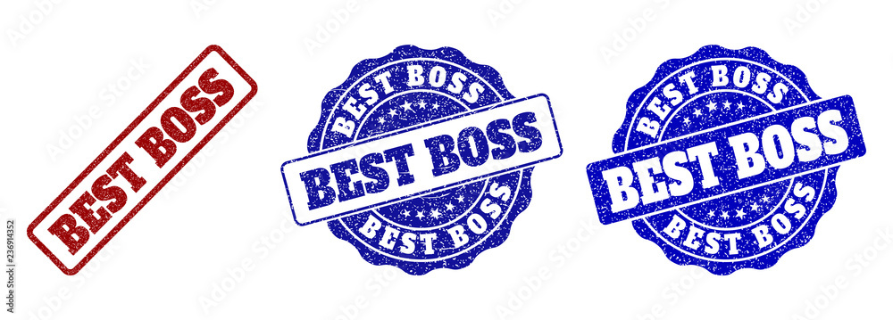 BEST BOSS scratched stamp seals in red and blue colors. Vector BEST ...
