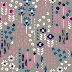  Trendy Geometric flower and Ornamental, traditional, simple seamless pattern with flowers on pastel color.