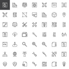 Canvas Print - Designer tools outline icons set. linear style symbols collection, line signs pack. vector graphics. Set includes icons as Web design, Crop, 3d, Font, Eyedropper, Ruler, Idea, Transformation Computer