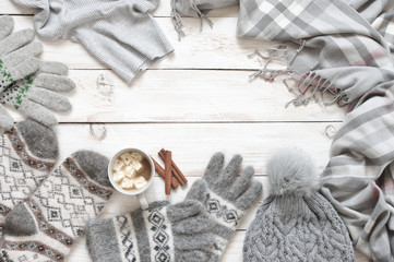 Poster - Warm woolen knitwear and cocoa with marshmallow