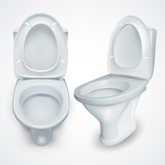 Poster - toilet bowl vector. white clean ceramic bathroom toilet. different angles views. realistic modern ho