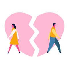 heartbroken sad young man guy and woman girl couple parting divorce. depression vector