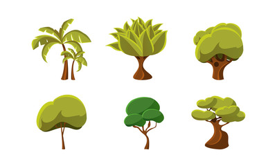 Poster - Set of green trees. Natural landscape elements. Flat vector design for mobile game or children book