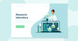 © svetlana2727 - Landing page template of scientist in laboratory flat vector concept with woman making research.