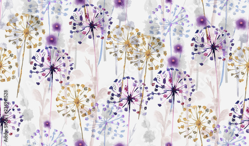 Naklejka - mata magnetyczna na lodówkę Seamless Watercolor wild floral pattern in hand painting style , delicate flower wallpaper