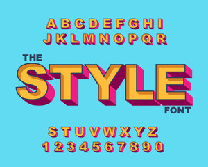 3d Bold retro font. Vintage Alphabet vector 80 s, 90 s Old style graphic poster
