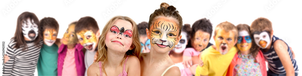 Kids with face-paint - obrazy, fototapety, plakaty 
