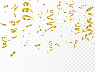 Wall Mural - Celebration background template with confetti and gold ribbons set. luxury greeting rich card.