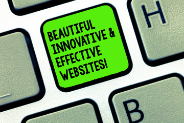 Wall Mural - Handwriting text writing Beautiful Innovative And Effective Websites. Concept meaning Well done attractive webpages Keyboard key Intention to create computer message, pressing keypad idea