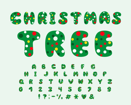 Alphabet Christmas tree design. Letters, numbers and punctuation marks. EPS 10
