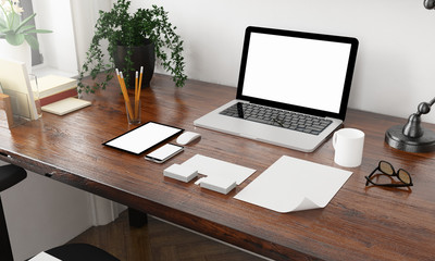 Poster - corporate identity elements on desktop