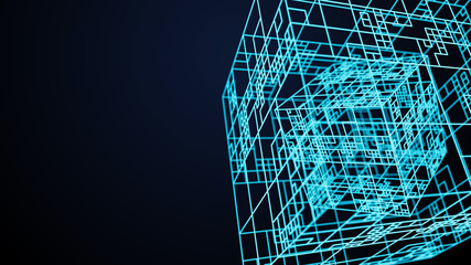 Poster - 3d render abstract technology simple background with element. atom array complex structure with dept
