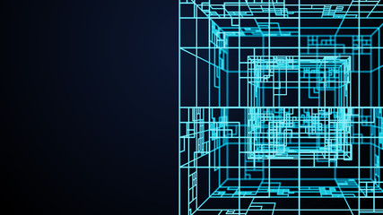 Poster - 3d render abstract technology simple background with element. atom array complex structure with dept