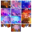 Simple template of 2019 colorful calendar on Trendy color background. Vector illustration of colourful design template with geometric style. Abstract background with gradient mesh style