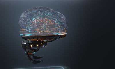 cybernetic artificial robot brain ai futuristic conceptual design, 3d render