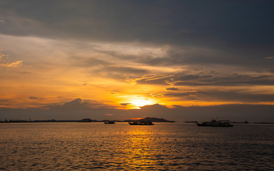 Wall Mural - colorful of sunset on sea scape background