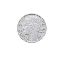 Wall Mural - Obverse of 2 Franc coin made by France that shows Wreathed female head