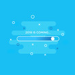 Happy New Year 2019 card theme. loading button sign on blue abstract fluid background
