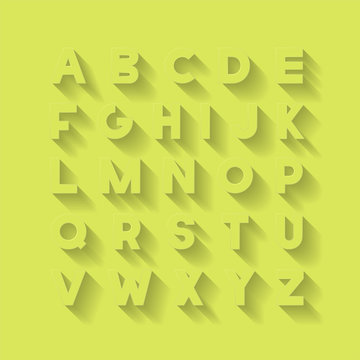 Modern stylized font with shadow, creative english alphabet, bold latin letters
