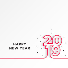 Poster - Happy New Year 2019 card theme. line red on white gradient background