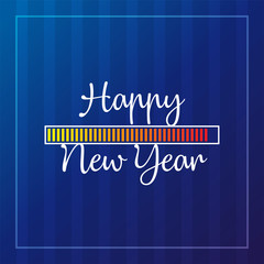 Poster - Happy New Year 2019 card theme. yellow loading time button on blue strip background
