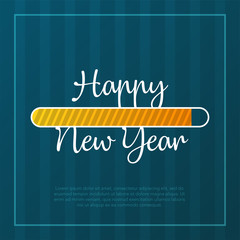 Poster - Happy New Year 2019 card theme. yellow loading time button on green strip background