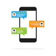© VectorMachine - Reviews rating bubble on mobile phone vector illustration, flat style smartphone review stars with good and bad rate and text, concept of testimonials messages, notifications, customer feedback