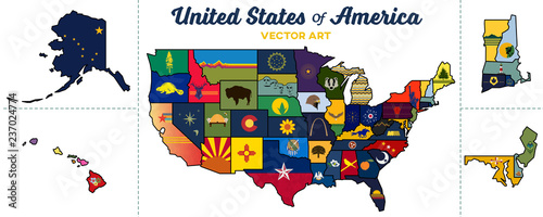Fotografía united states map | isolated state graphics and paths | vector art