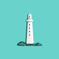 Lighthouse in modern style isolated on green background