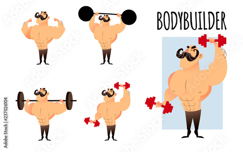 Strong Muscular Athletic Bodybuilders Set Cartoon Characters Stock Vektorgrafik Adobe Stock