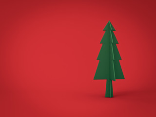 Aufkleber - Green christmas tree on dark red  background for christmas decoration with blank space and shadow 3D rendering