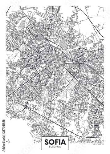 Cuadros en Lienzo City map Sofia, travel vector poster design