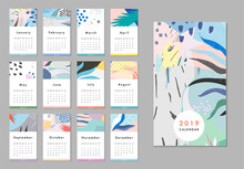 Calendar 2019. Cute Printable Creative Template With Floral Elements