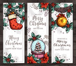 © alexrockheart - Vector christmas set of three vertical banners. Holiday decoration and congratulation. Hand drawn sketch colorful illustrations for festive background
