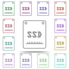 Poster - SSD disk line icon. Elements of computer hardware in multi color style icons. Simple icon for websites, web design, mobile app, info graphics