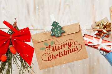 Wall Mural - merry christmas and happy new year CARD background handmade handicraft garland and toys 