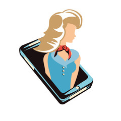 Sticker - woman retro in smartphone