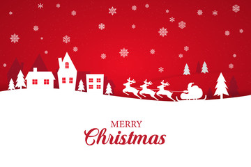 Wall Mural - greeting card with stylish merry christmas lettering. winter scenery with falling snow and reindeer 