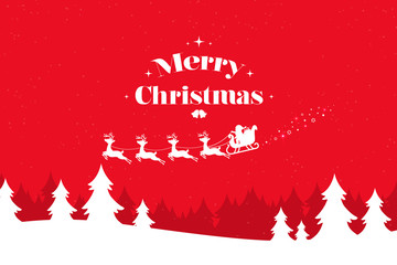 Wall Mural - greeting card with stylish merry christmas lettering. winter scenery with falling snow and reindeer 