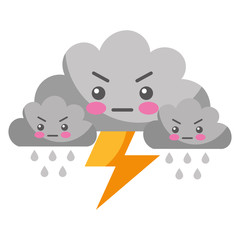 Sticker - kawaii clouds thunderbolt rain cartoon