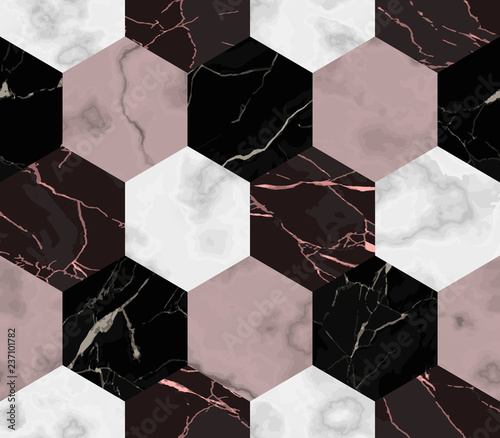 Fototapeta na wymiar Marble Luxury from Hexagon Shapes Seamless Pattern