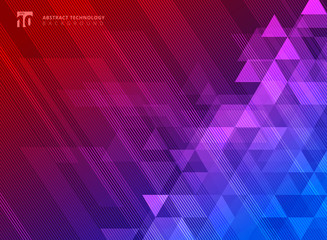 Wall Mural - Abstract lines and triangles pattern on blue and red gradients background technology concept.