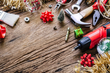 merry christmas and happy new years handy constrcution tools background concept. handy house fix diy
