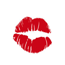 Vector Woman Red Lipstick Kiss Mark Print On White Background